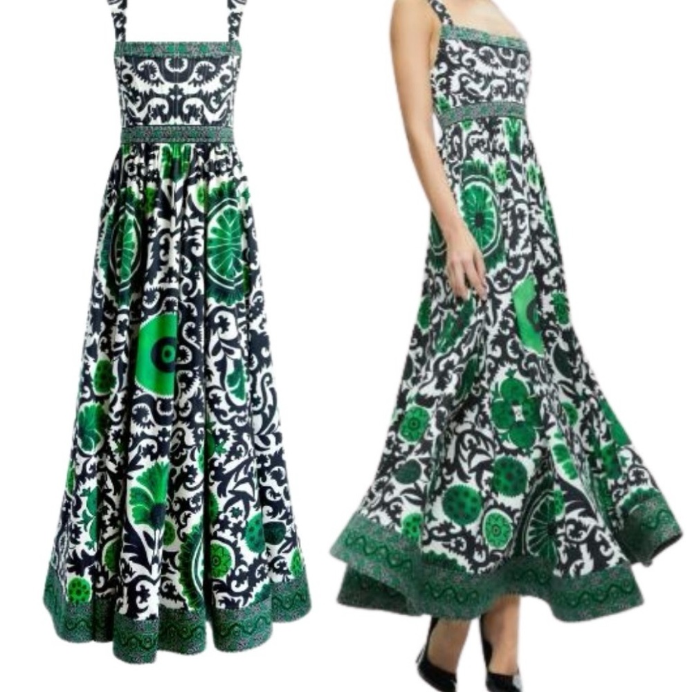 Alice & Olivia Bustier Boned Corset Maxi Dress “Guinevere” green & black size 14